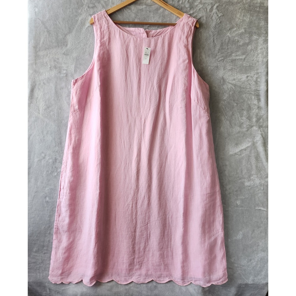 Talbots Linen Dress Womens Size 20W Pink Scalloped Hem Cotton Lined NWT